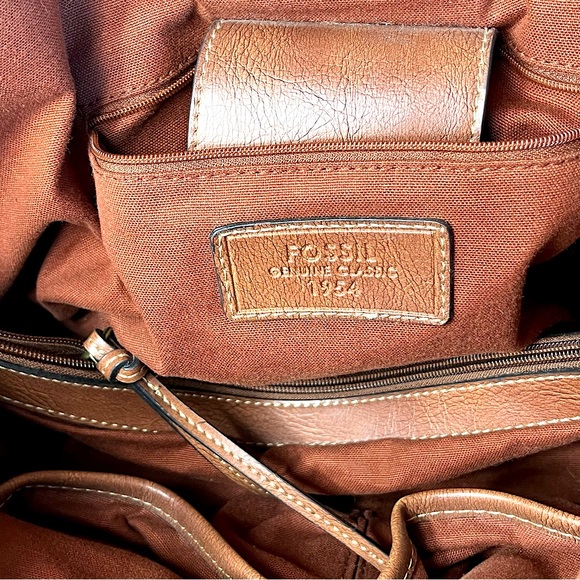 FOSSIL Classic 1954 Braided Leather Circle Handle Satchel Bag Fabric Body Y2K - Picture 8 of 10